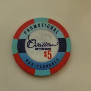 OVATION OF THE SEAS logo PROMO $5 casino gaming poker chip ROYAL CARIBBEAN